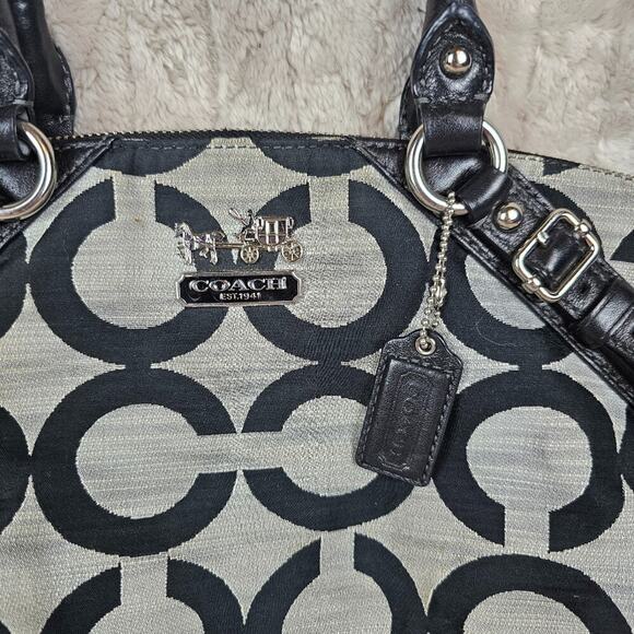 Coach Madison Op Art Shantung Sophia Satchel Black Gray Preppy Convertible - Picture 4 of 7